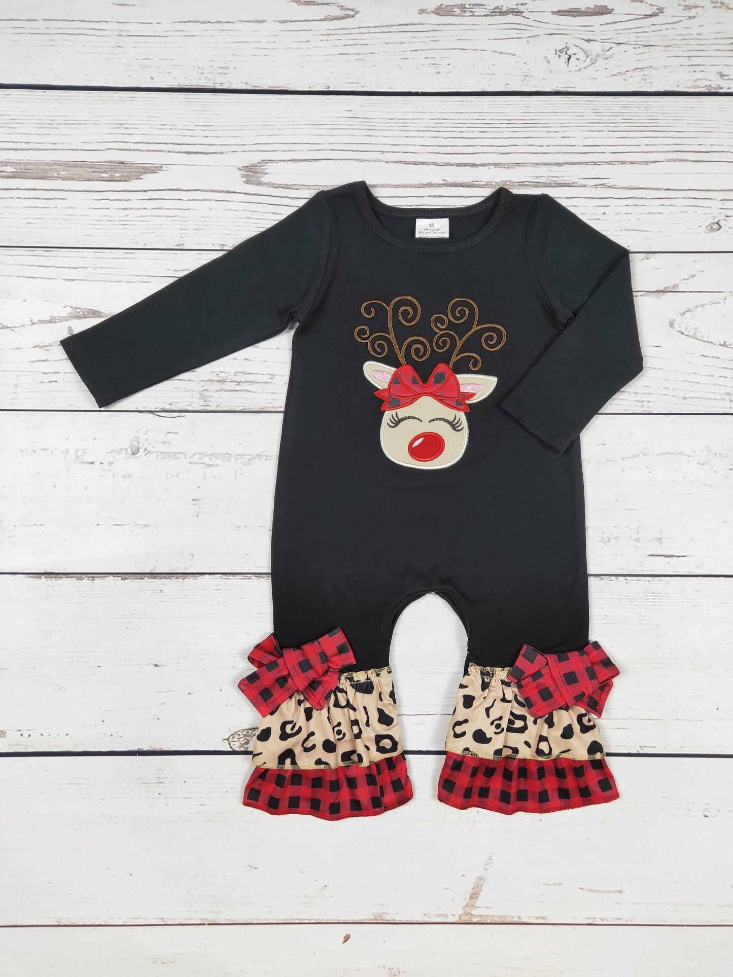 Baby Girls Deer Appliqué Christmas Romper