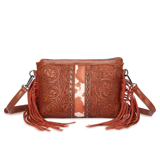 Cowhide Western Crossbody Bag with Fringe