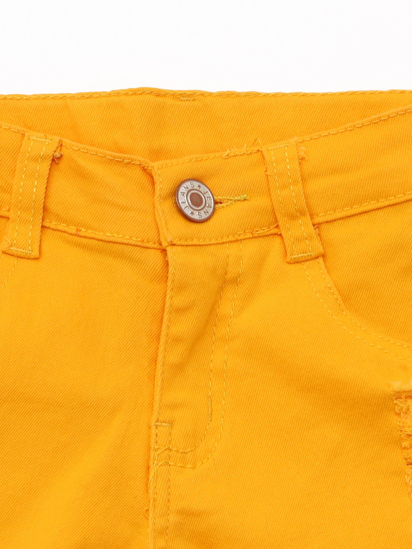 Yellow Distressed Hem Denim Shorts