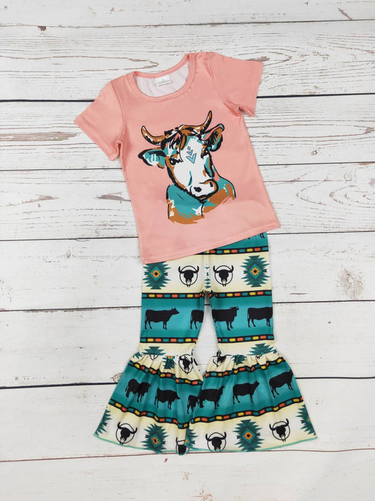 Girls Cows Printed Clothing Set