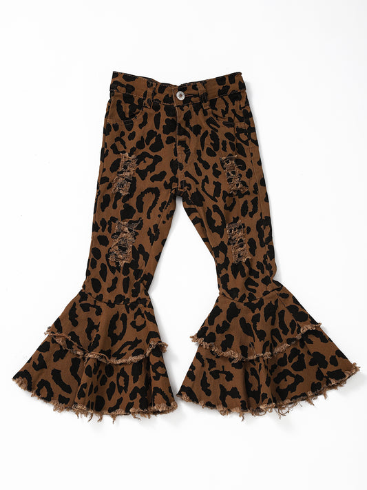 Leopard Distressed Double Layer Girls Jeans