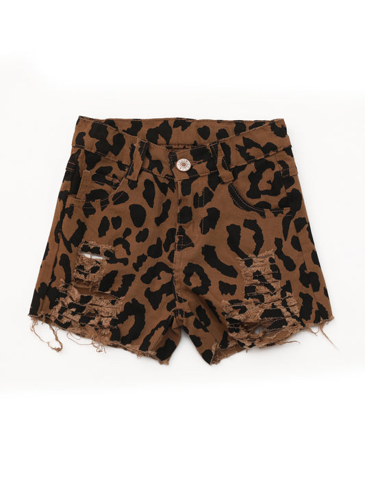 Kids Cheetah Distressed Denim Shorts