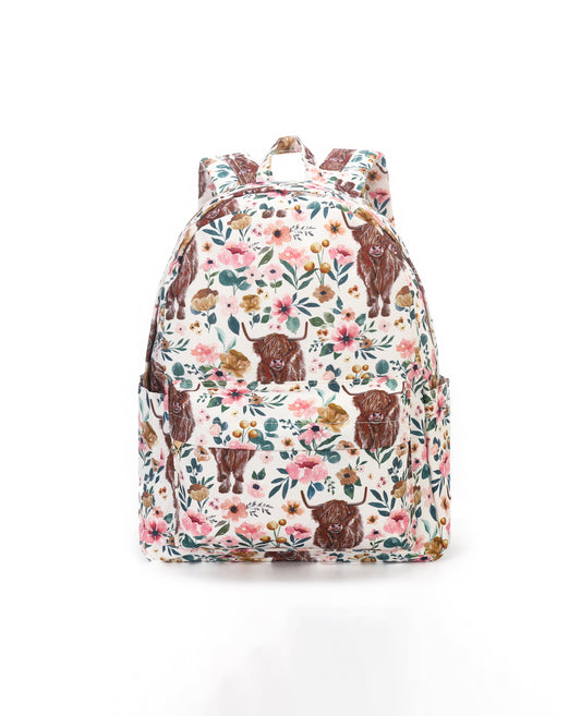 Highland Cow Floral Kids Girls Backpack