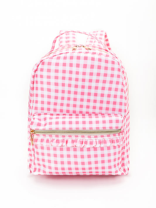 Pink Plaid Ruffle Girls Backpack