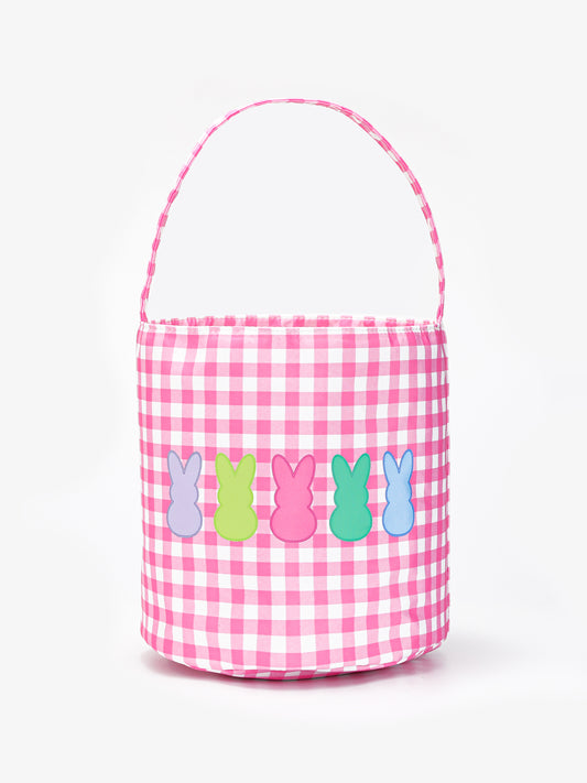 Girls Rabbit Print Checkered Easter Basket
