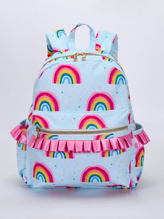 Pink Ruffle Rainbow Printed Backpack