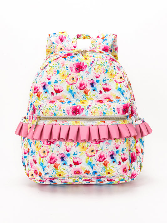 Pink Flower Kids Girls Ruffle Backpack