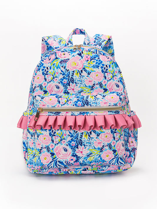Blue Flower Kids Ruffle Backpack