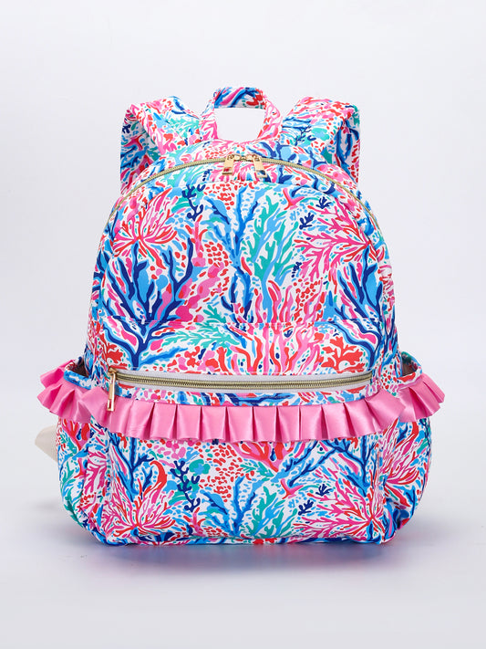 Coral Print Kids Ruffle Backpack
