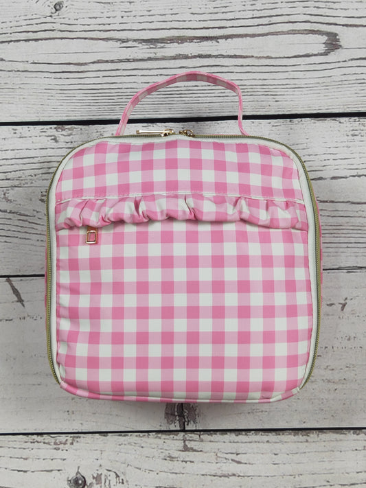 Pink Plaid Ruffle Baby Girls Lunch Boxes Bag