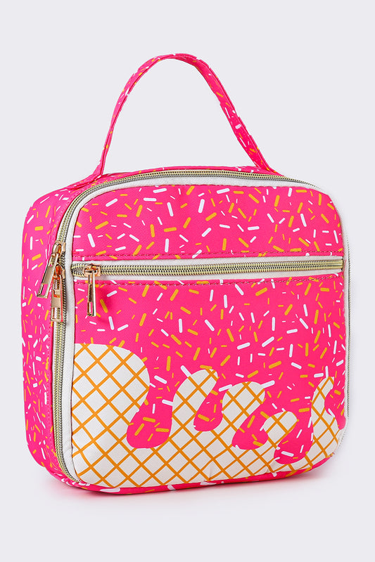 Pink Ice Cream Drip Canvas Lunch Boxes Bag