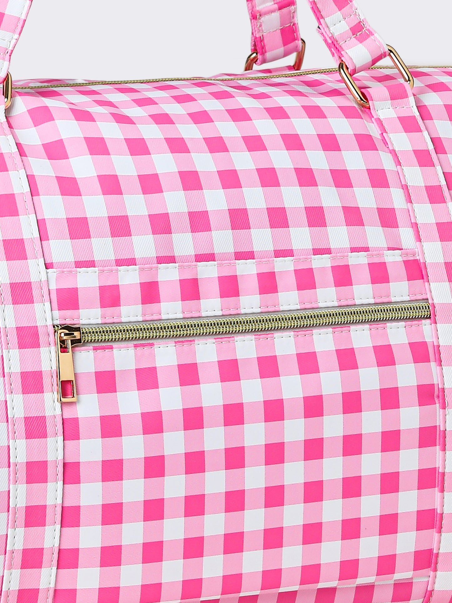 Women Pink Checkered Canvas Travel Bag
