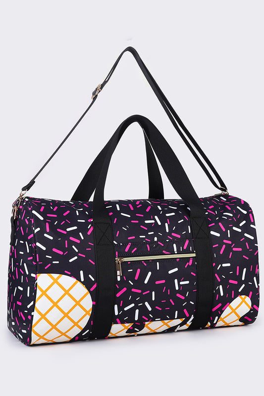 Black Ice Cream Drip Pattern Canvas Duffle Bag