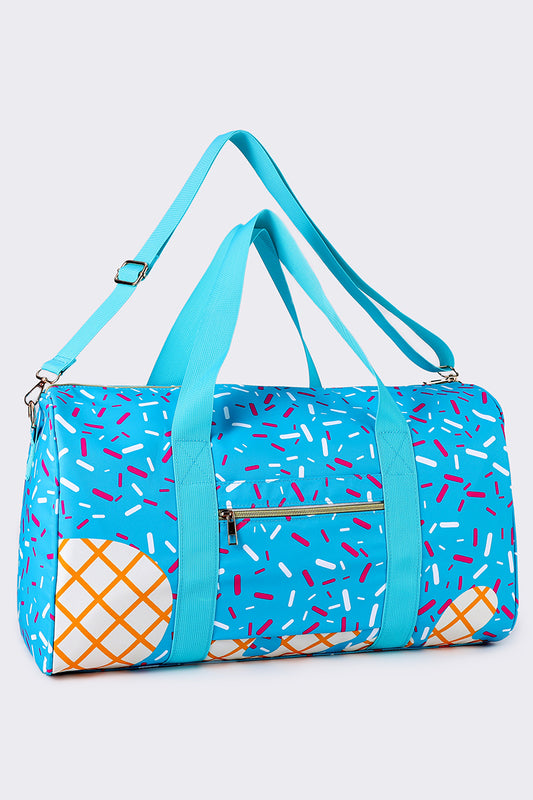 Blue Ice Cream Drip Pattern Canvas Duffle Bag