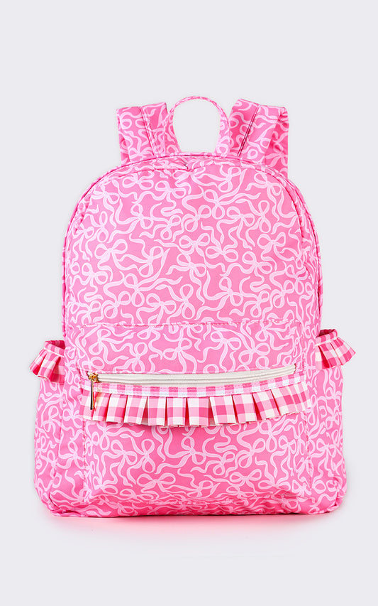 Gingham Ruffle Bow Printed Girls Backpack