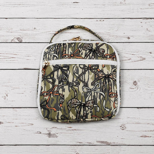 Camouflage Bow Printed Girls Lunch Boxes Bag