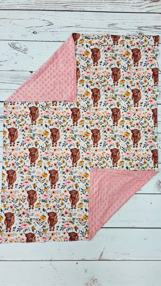 Baby Pink Cows Flower Blankets
