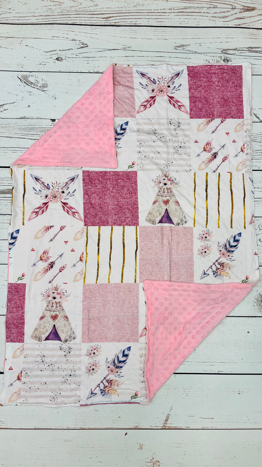 Pink Baby Feather Teepee Blanket