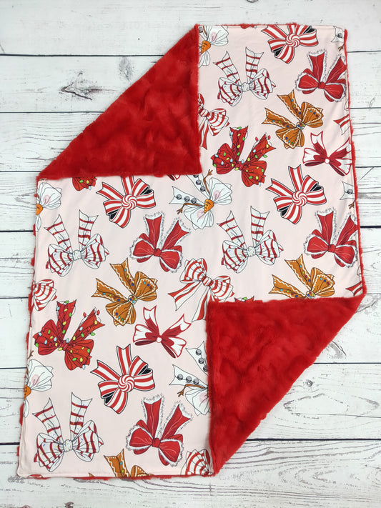 Bow Printed Baby Girls Red Christmas Blanket