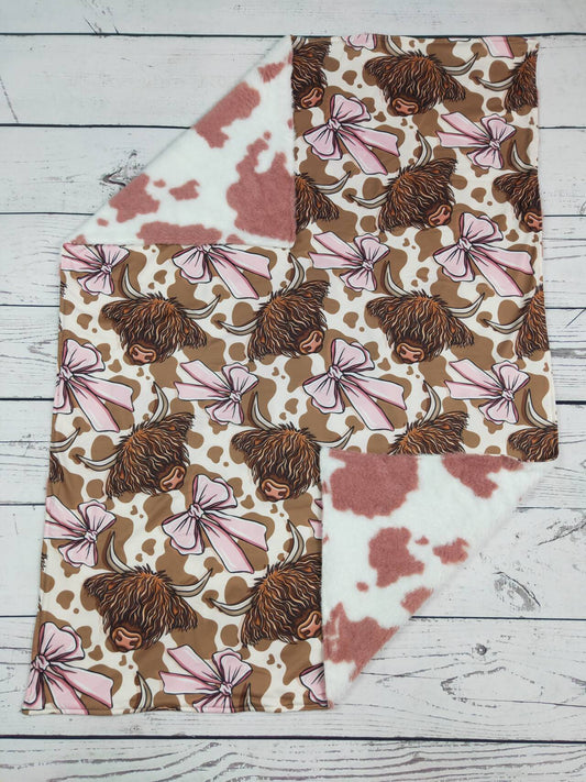 Cow Bow Printed Western Baby Blanket