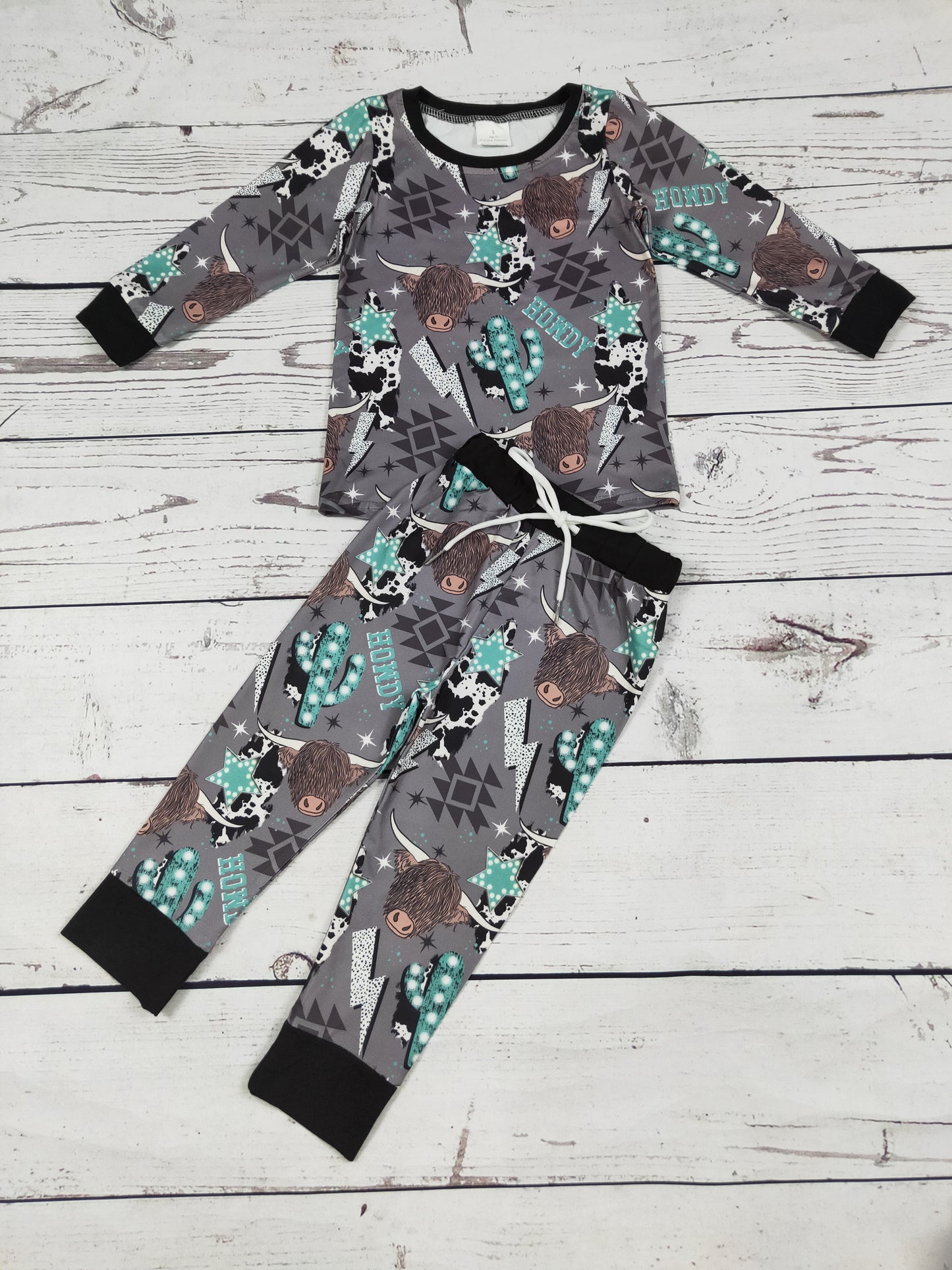Howdy Cow Printed Western Pajamas Set
