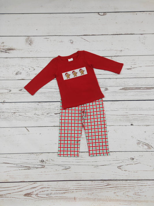 Boys Red Gingerbread Embroidery Christmas Set