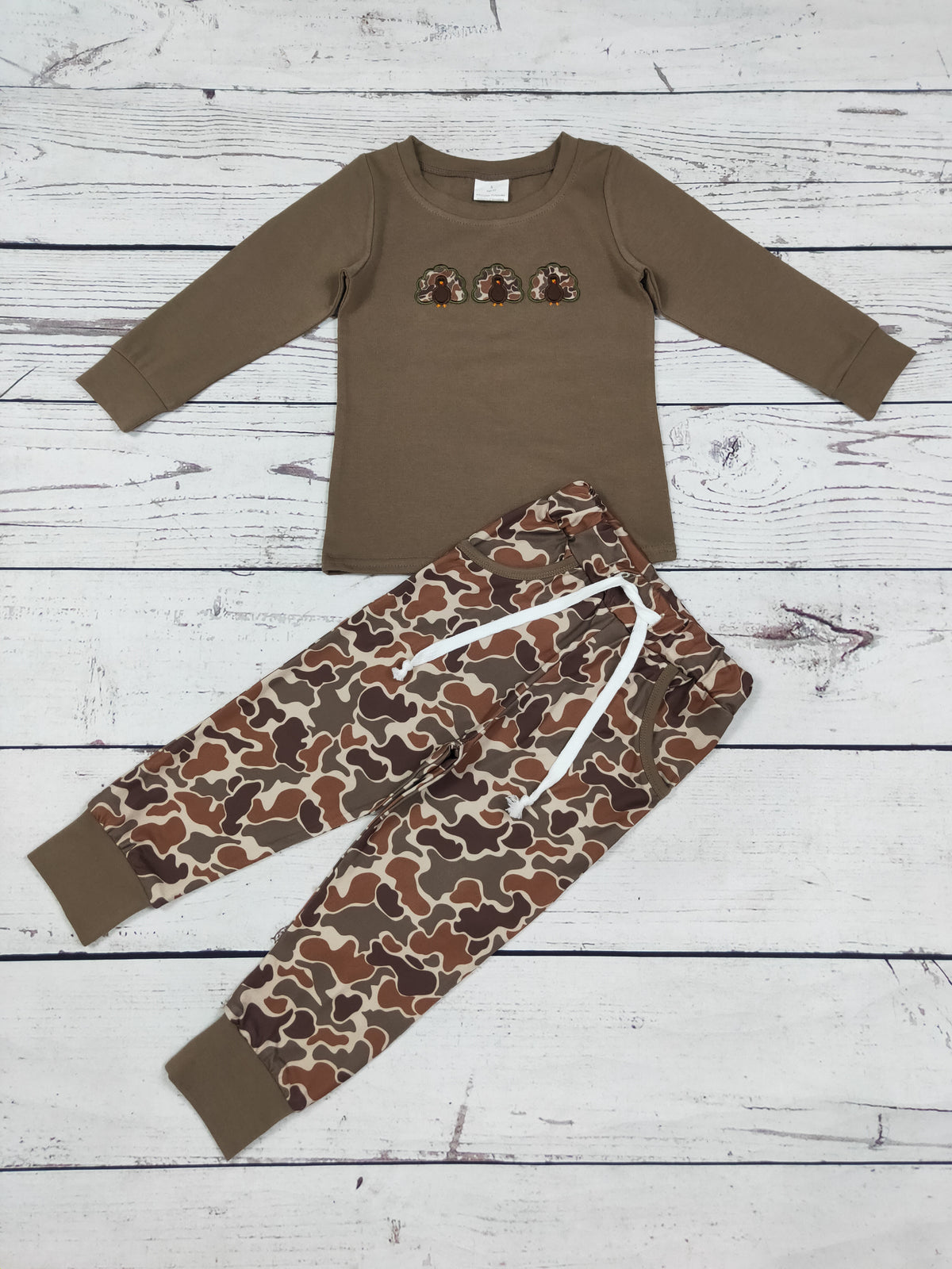 Boys Camouflage Appliqué Thanksgiving Pants Set