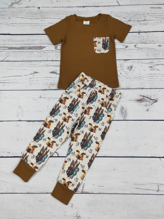 Cactus Cows Printed BoyTop Pants Set