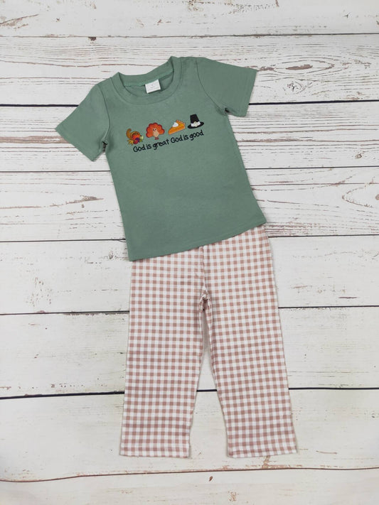 Boys Checkered Turkey Printed Thanksgiving Set