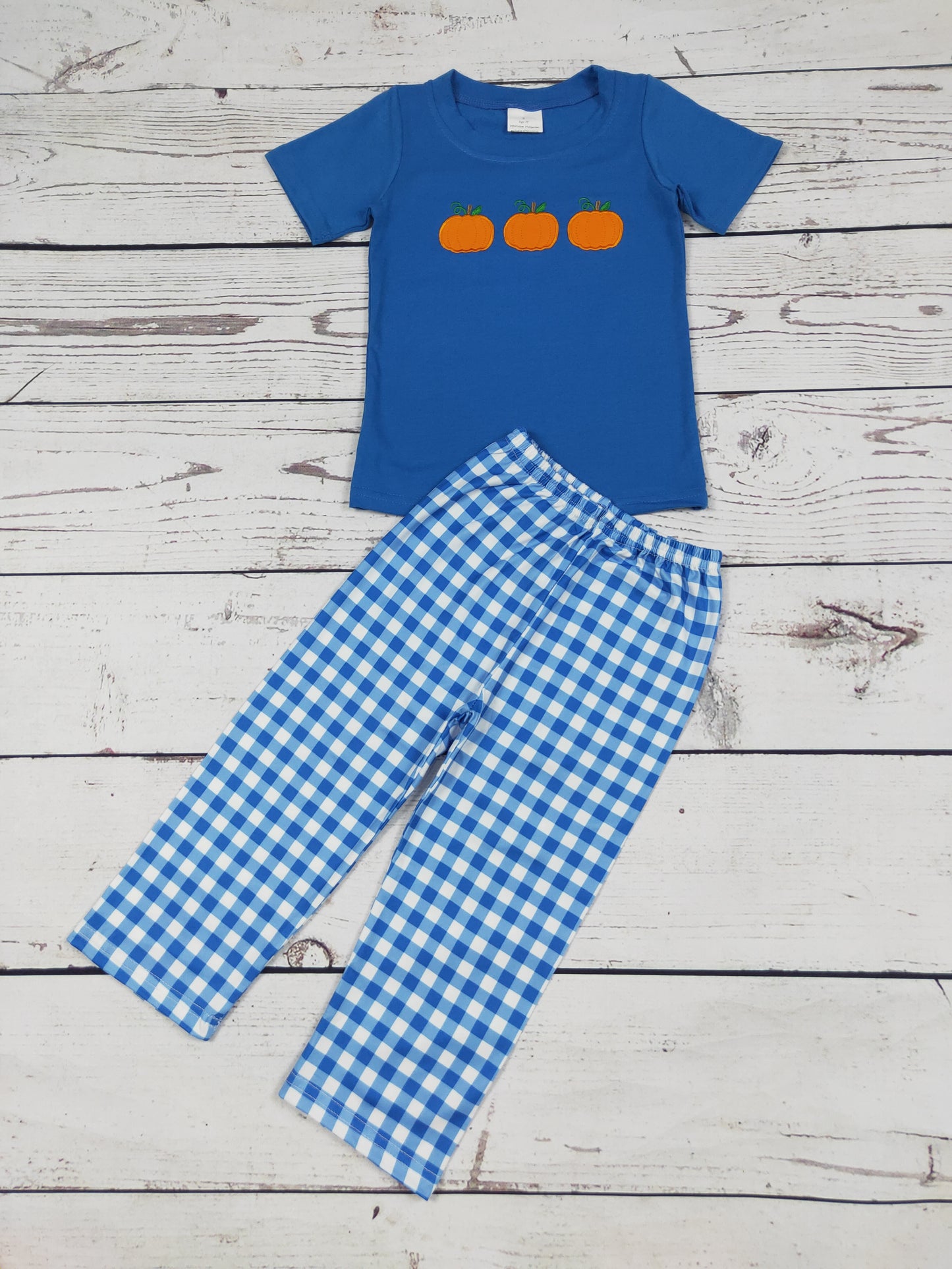 Pumpkin Appliqué Gingham BoysTop Pants Set