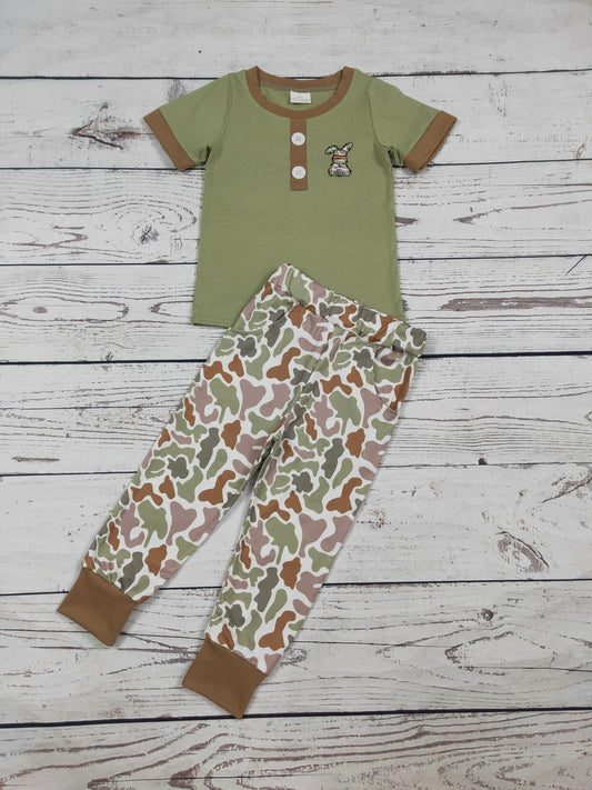 Camouflage Rabbit Appliqué Boys Easter Pants Set