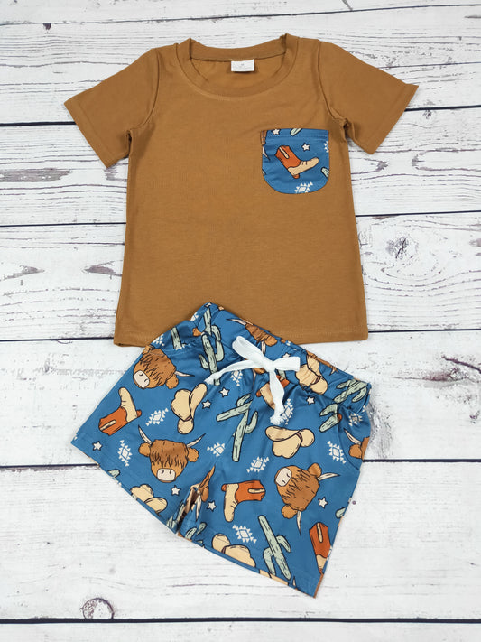 Baby Boy Western Cow Printed Top Shorts Set