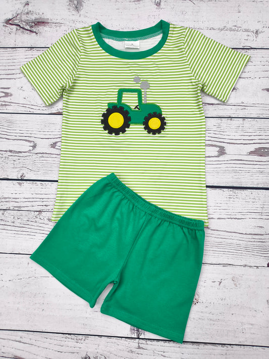 Baby Boy Tractor Appliqué Farm Shorts Set