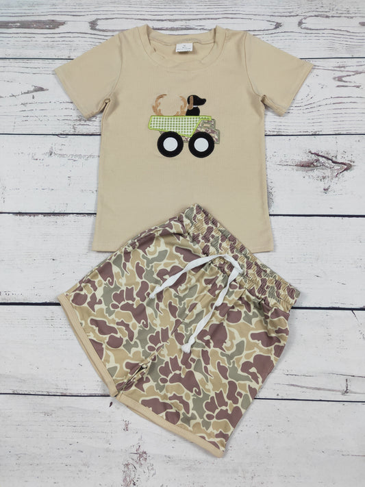 Baby Boy Appliqué Top & Camo Shorts Set