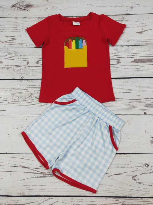 Kids Boy Crayon Appliqué Back To School Shorts Set