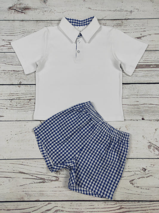 Baby Boy White Top & Gingham Shorts Set