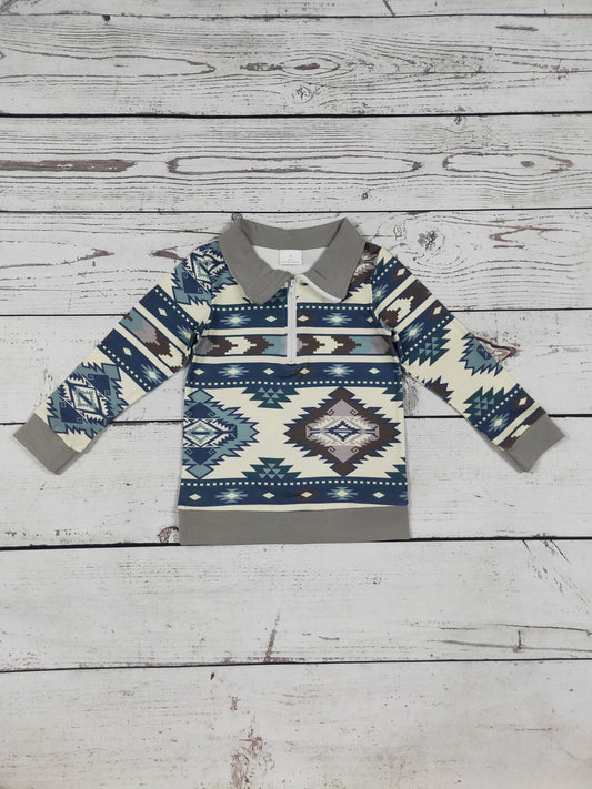 Kids Boys Western Aztec Printed Zip Pullover