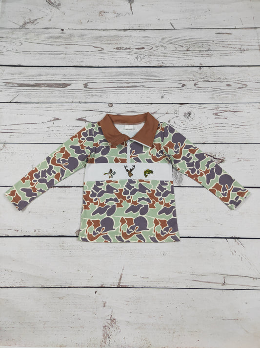 Kids Boys Camouflage Hunting Appliqué Top