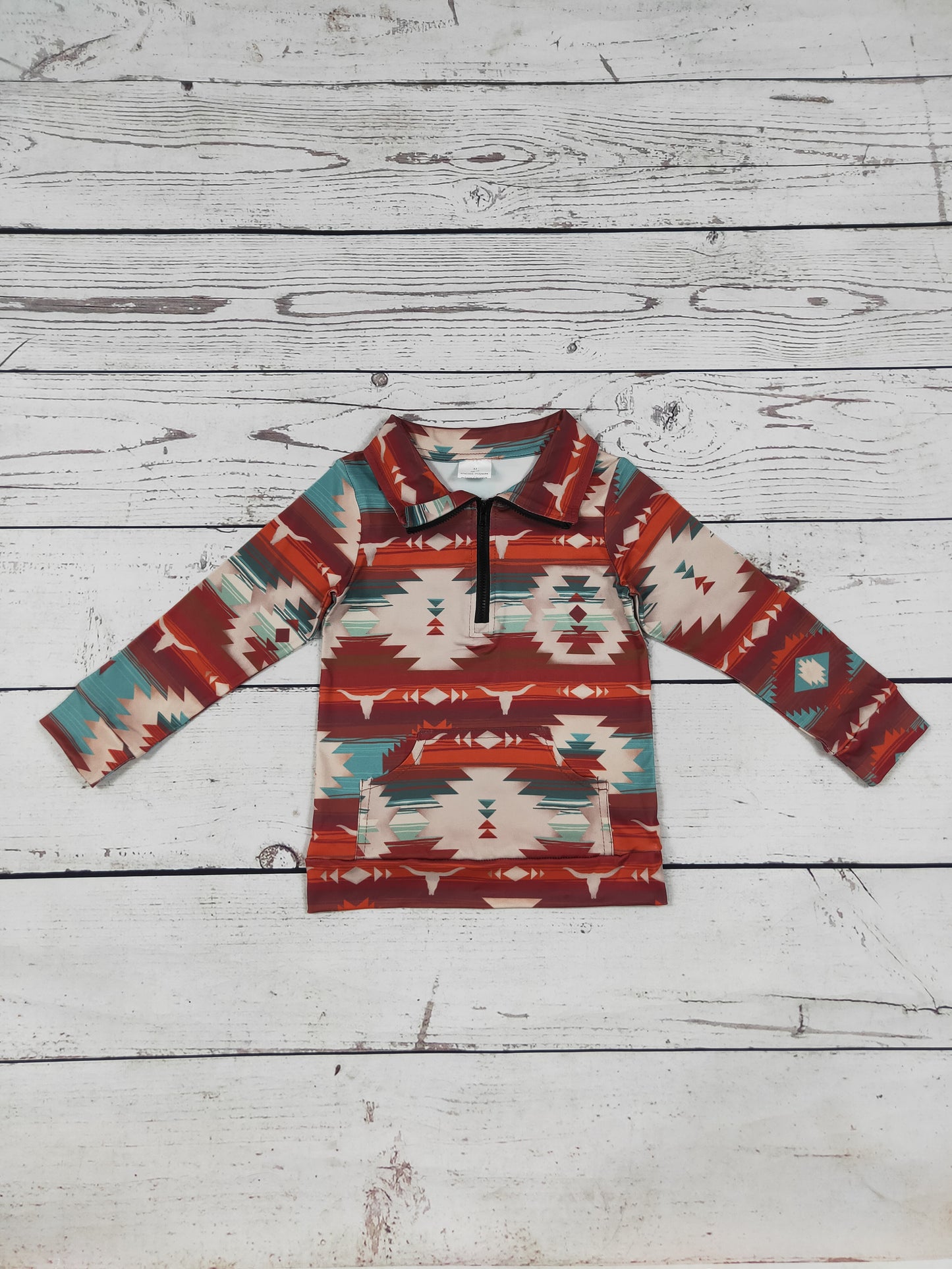 Kids Boys Bull Skull Western Printed Zip Pullover