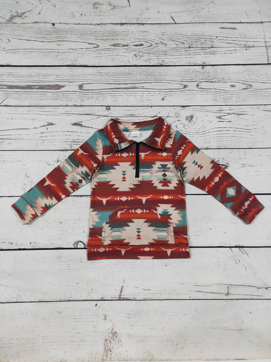 Kids Boys Bull Skull Western Printed Zip Pullover