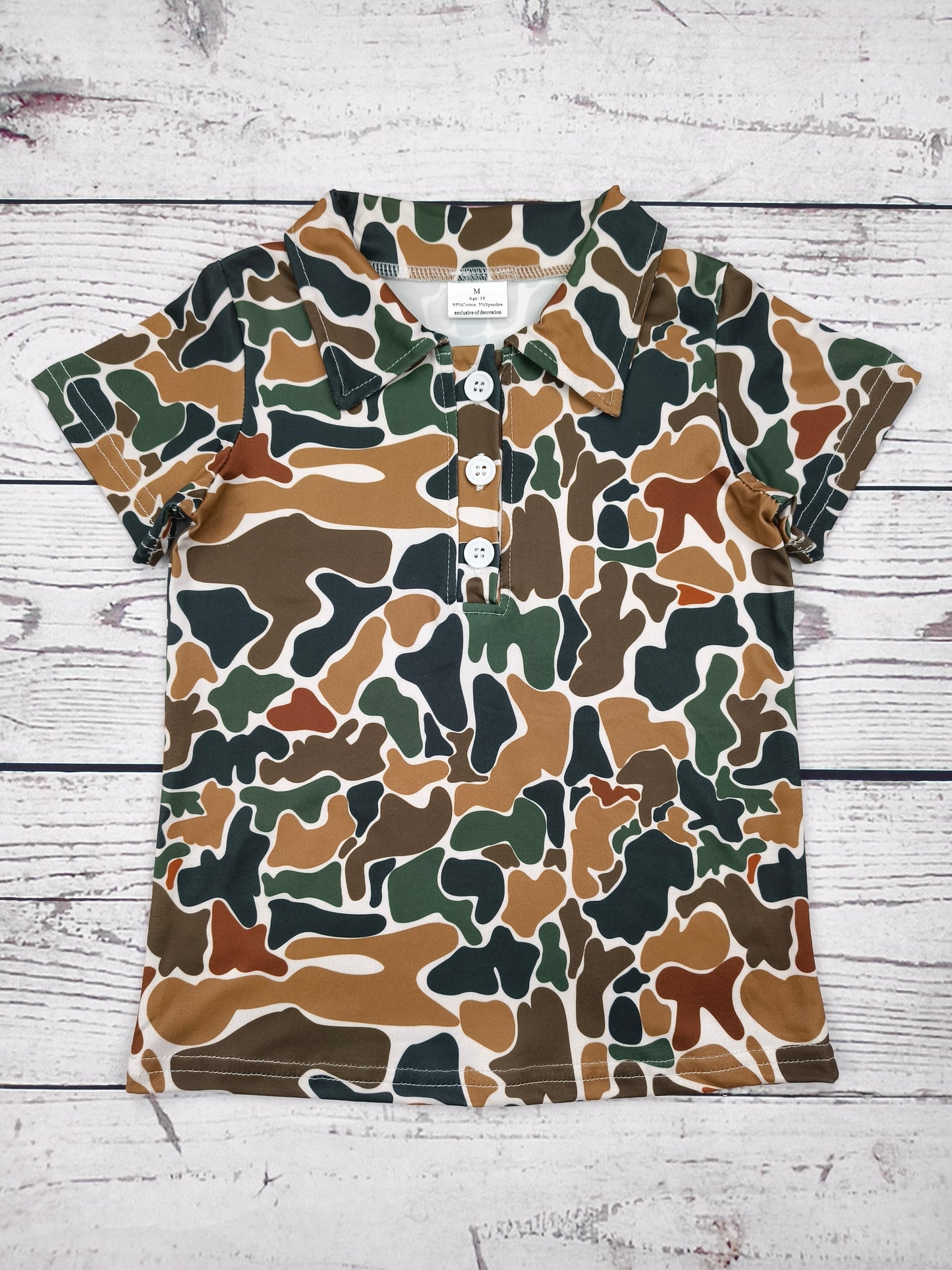 Boys Dark Camouflage Printed Polo Shirt
