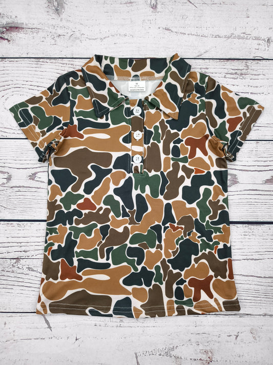 Boys Dark Camouflage Printed Polo Shirt