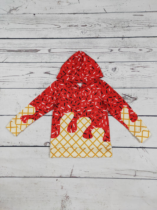Red Ice Cream Drip Printed Kids Hoodie