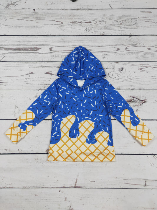 Blue Ice Cream Drip Printed Kids Hoodie