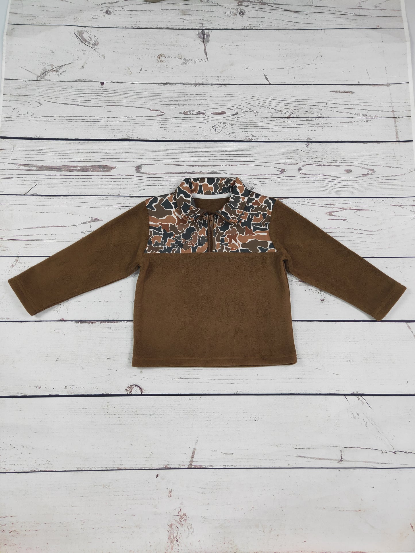 Kids Boys Brown Camo Printed Zip Pullover