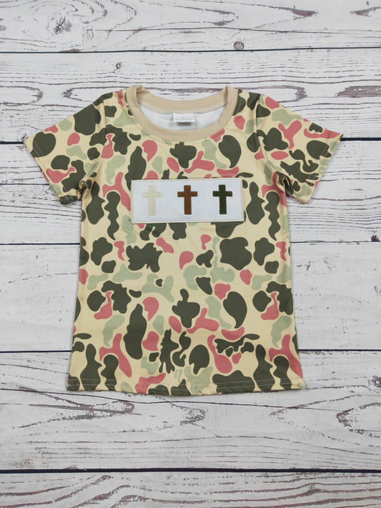 Camouflage Cross Appliqué Boys Easter Top