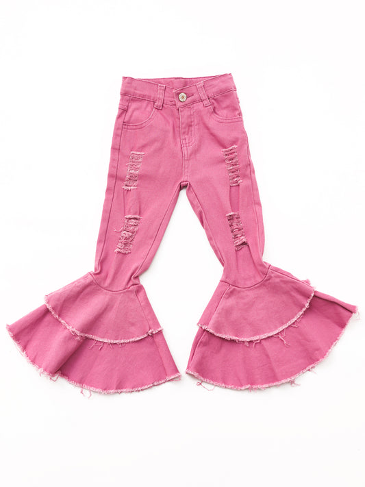 Kids Pink Distressed Double Layer Jeans