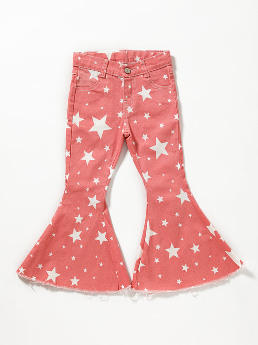 Pink Stars Girls Flare Jeans
