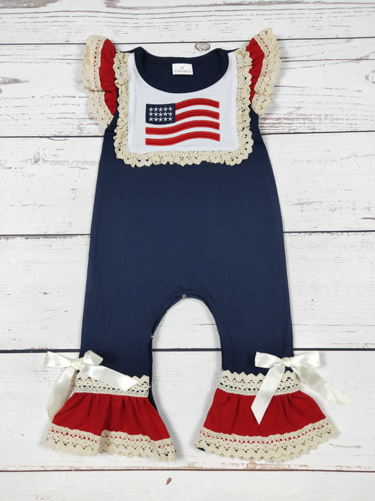 Baby Girl Flag Appliqué Patriotic Romper