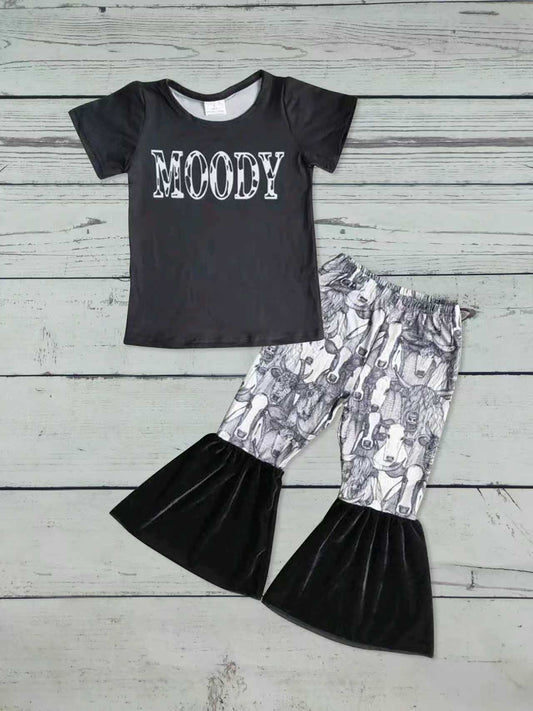Moody Cow Printed Girls Top Pants Set